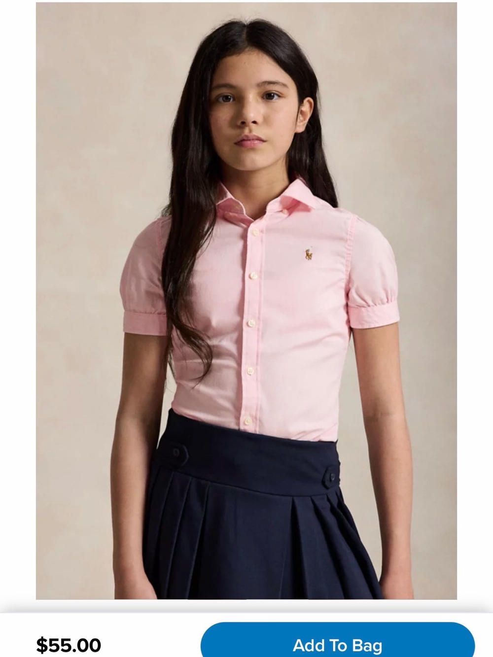 Ralph Lauren Girls' Light Pink Short Sleeve Button-Down Shirt